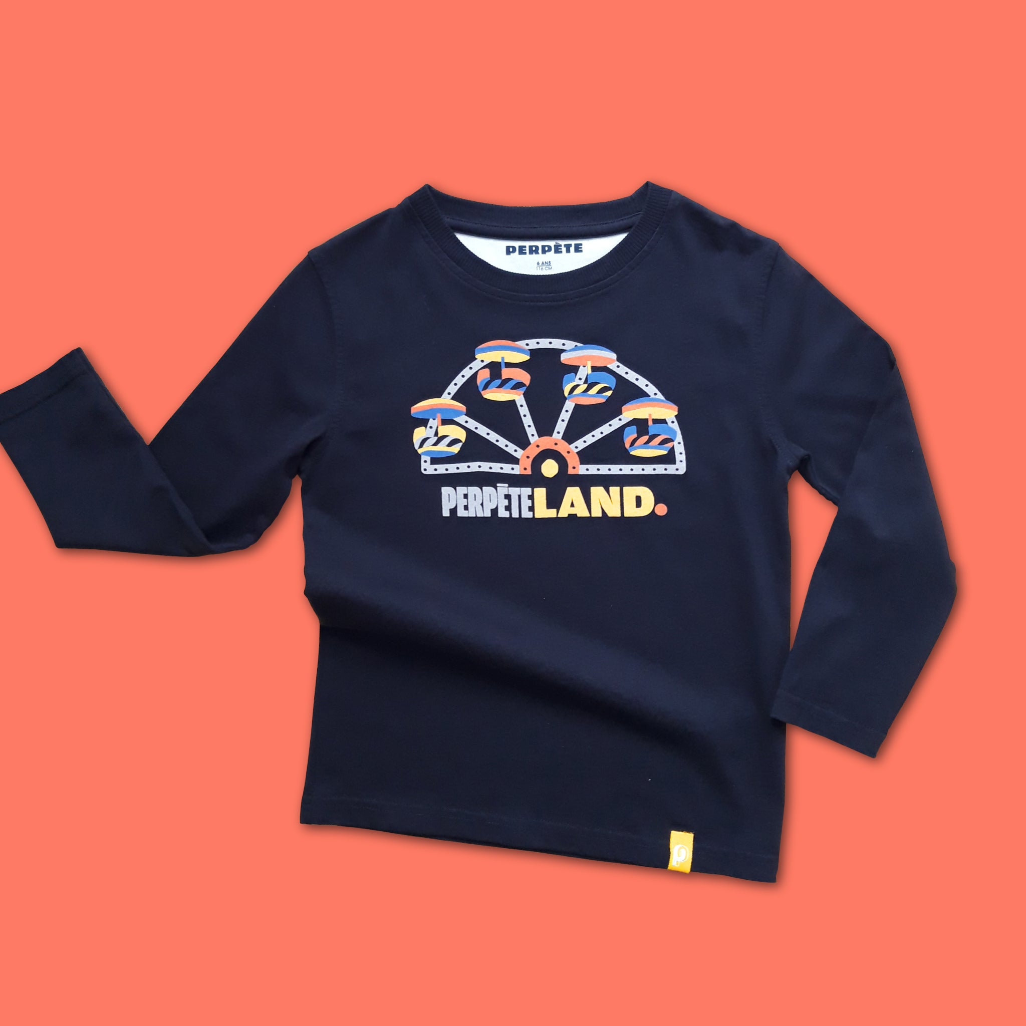tee-shirt enfant manches longues Perpète Land, mixte, en coton bio