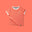 tee-shirt enfant mixte, coloris corail, col et bas de manches contrastées coloris crème, en coton bio avec des patches appliqués sur la poitrine